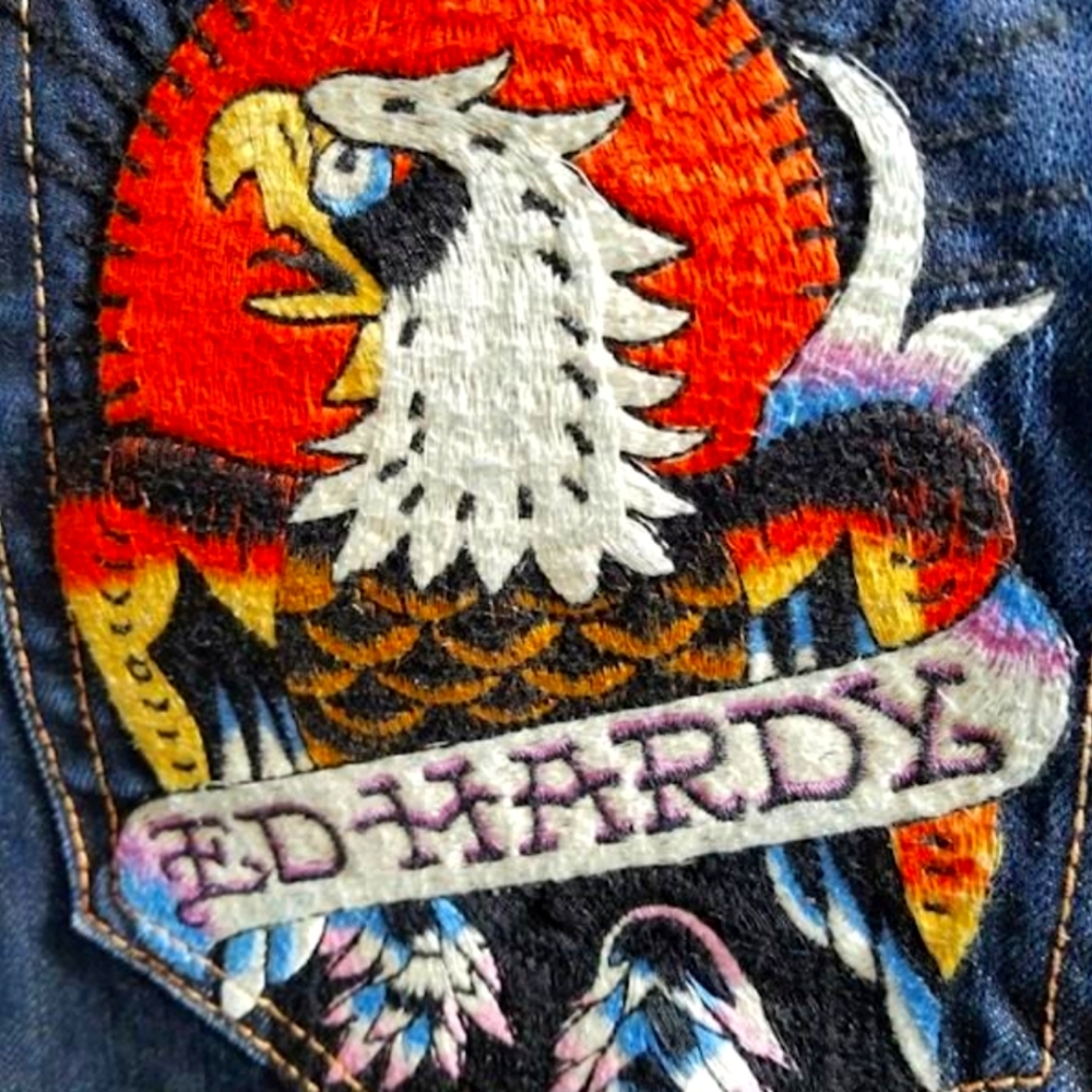 Straight Fit Ed Hardy Designer Blue Jeans eagle
